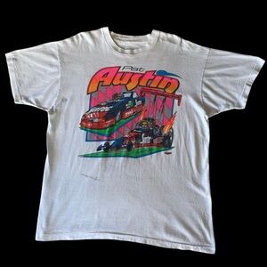 VTG 90s Pat Austin Racing Back in Back NHRA Drag Funny Car T Shirt White Sz XL